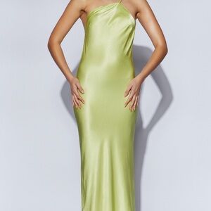 Meshki Alena One Shoulder Maxi Dress-Pistachio Green